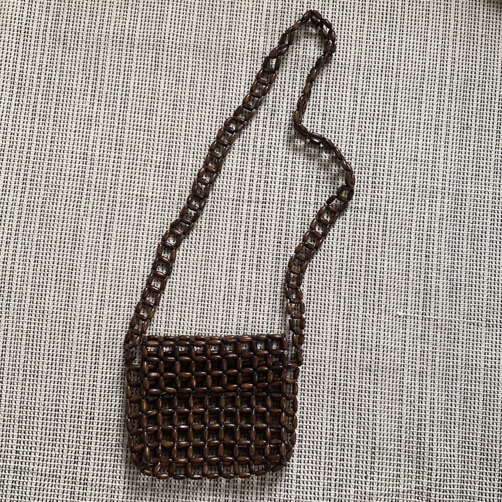 Wooden Knitted Cross Shoulder Bag